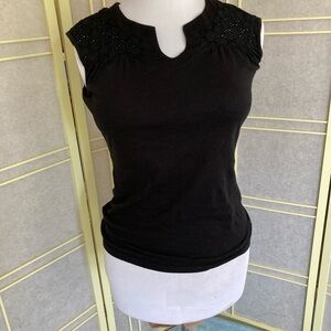 Black Embellished Fitted Sleeveless Tank Top